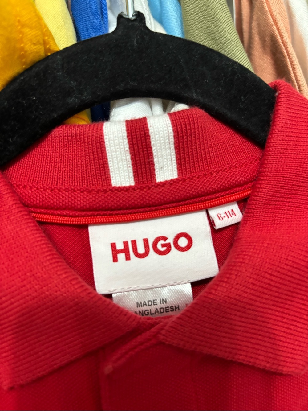 HUGO Red Kids Polo with White Collar Stripes